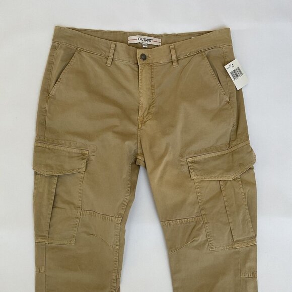 Guess Men’s Lunita Twill Cargo Jeans Utility Fit Crop Leg In Khaki Size 34 - Picture 6 of 14